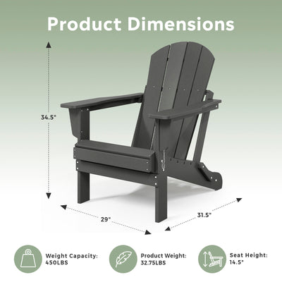 WestinTrends Malibu Outdoor Patio HDPE Plastic Folding Adirondack Chair, Gray