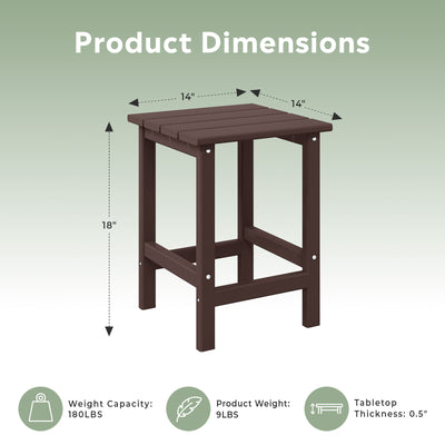 WestinTrends Malibu 14-Inch Square Outdoor Side Table for Adirondack Chair