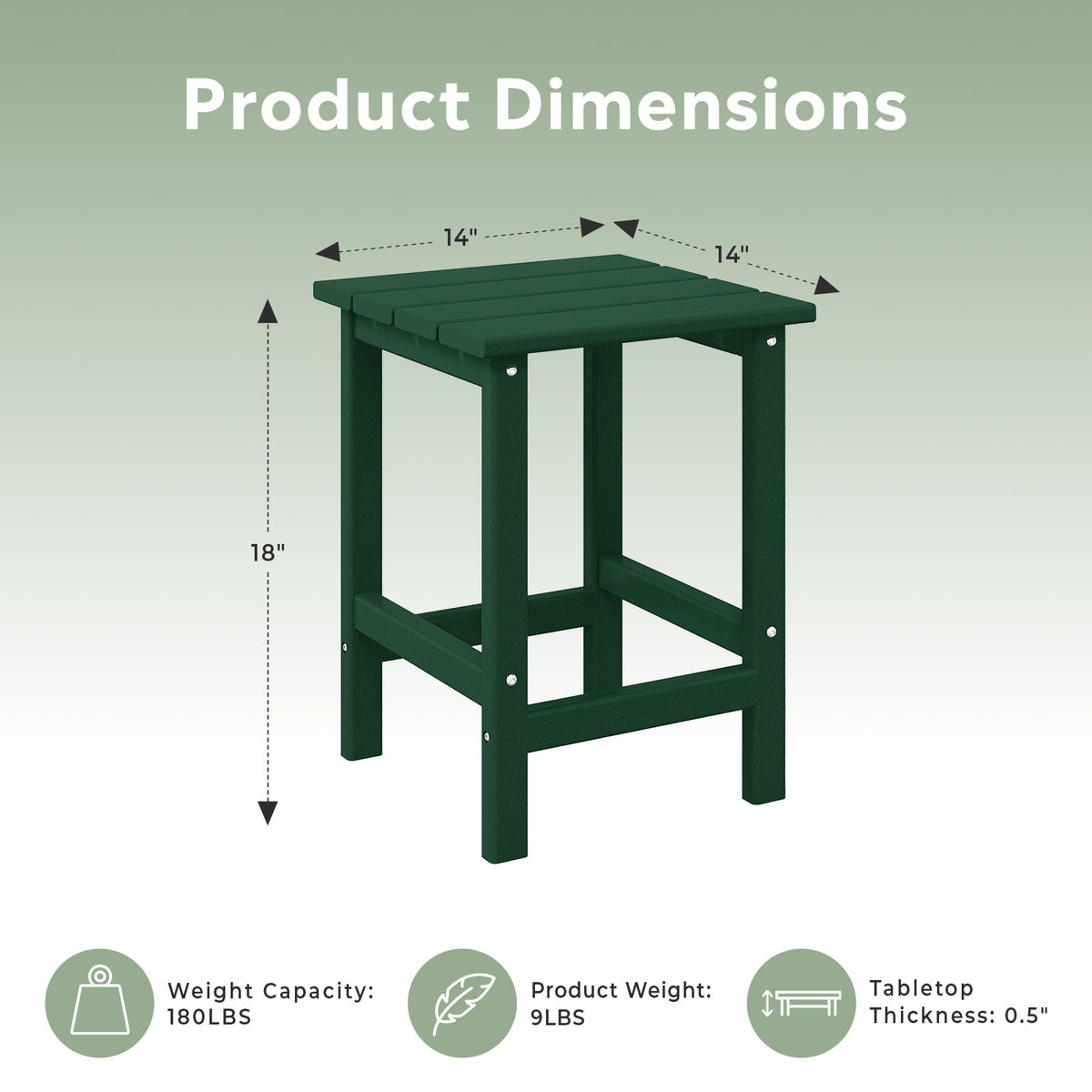 WestinTrends Malibu 14-Inch Square Outdoor Side Table for Adirondack Chair
