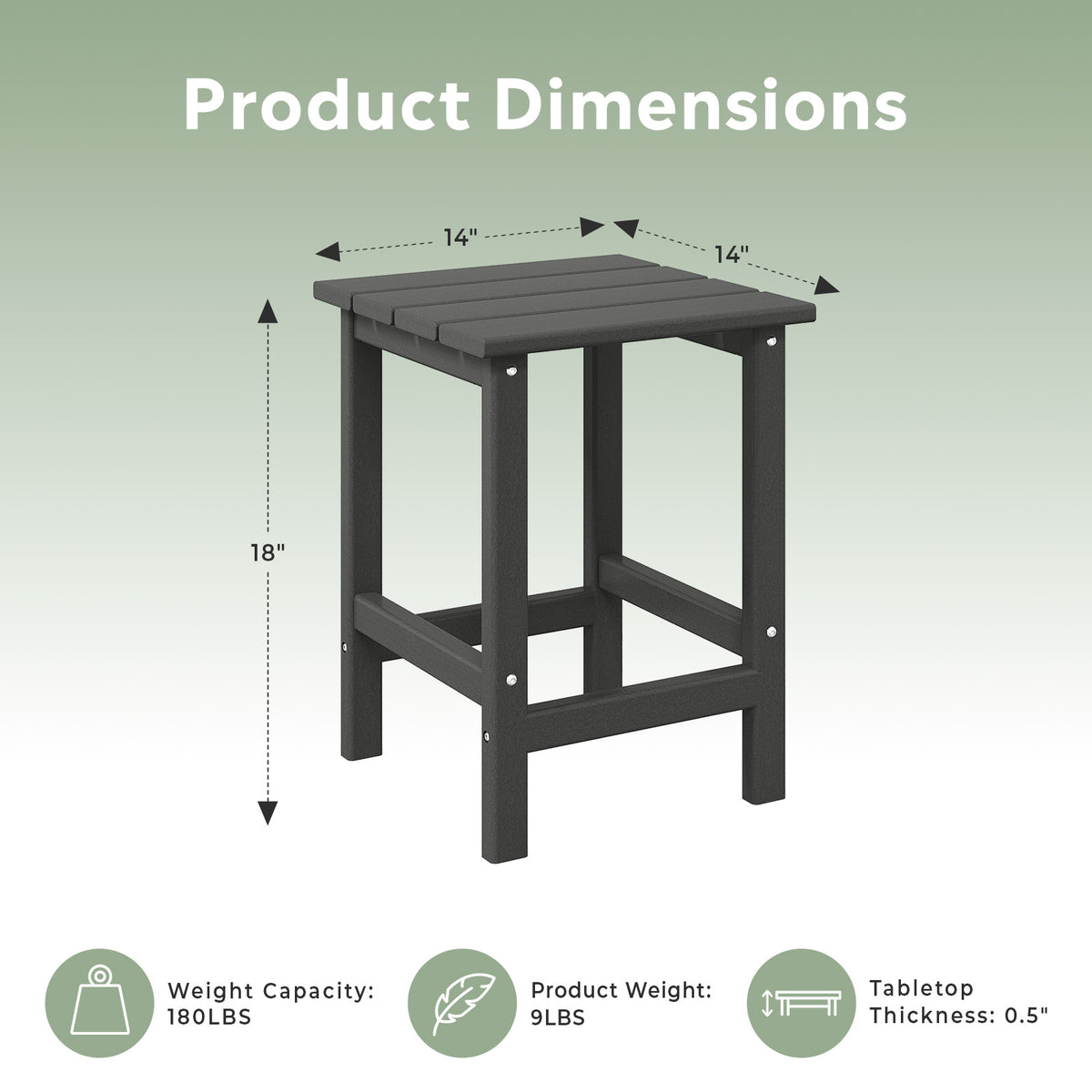 WestinTrends Malibu 14" Square Outdoor Side Table for Adirondack Chair, Gray