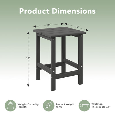 WestinTrends Malibu 14" Square Outdoor Side Table for Adirondack Chair, Gray