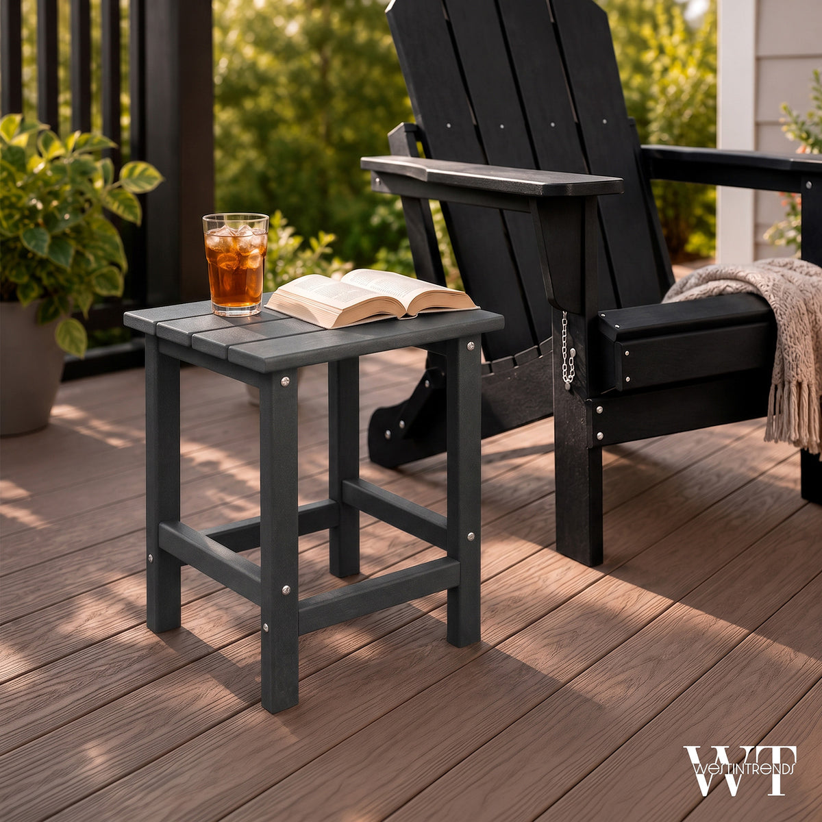 WestinTrends Malibu 14" Square Outdoor Side Table for Adirondack Chair, Gray