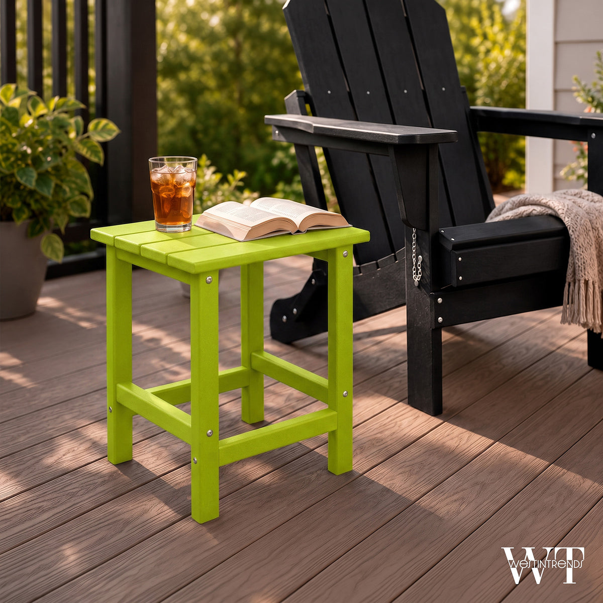 WestinTrends Malibu 14-Inch Square Outdoor Side Table for Adirondack Chair, Lime