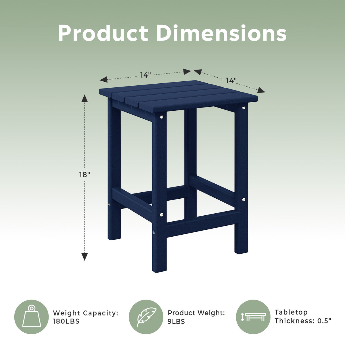 WestinTrends Malibu 14-Inch Square Outdoor Side Table for Adirondack Chai