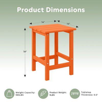 WestinTrends Malibu 14" Square Outdoor Side Table for Adirondack Chair, Orange