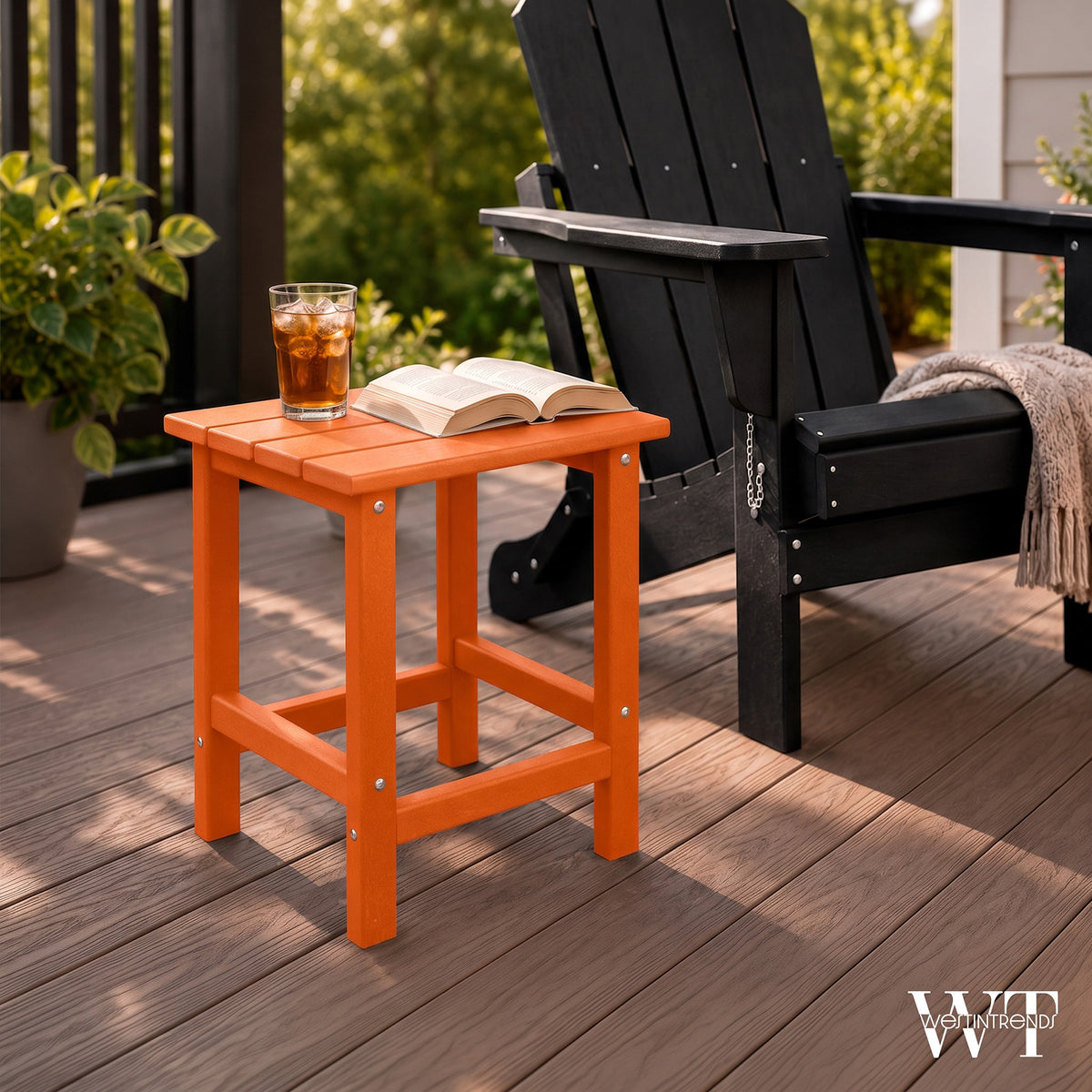WestinTrends Malibu 14" Square Outdoor Side Table for Adirondack Chair, Orange