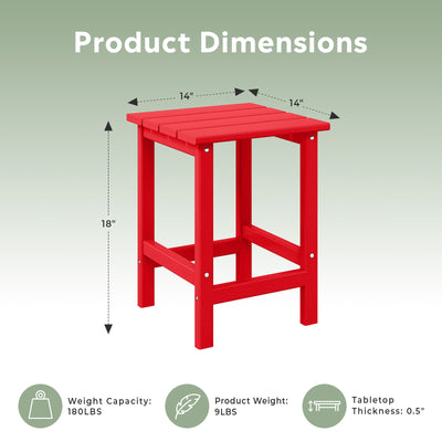 WestinTrends Malibu 14" Square Outdoor Side Table for Adirondack Chair, Red