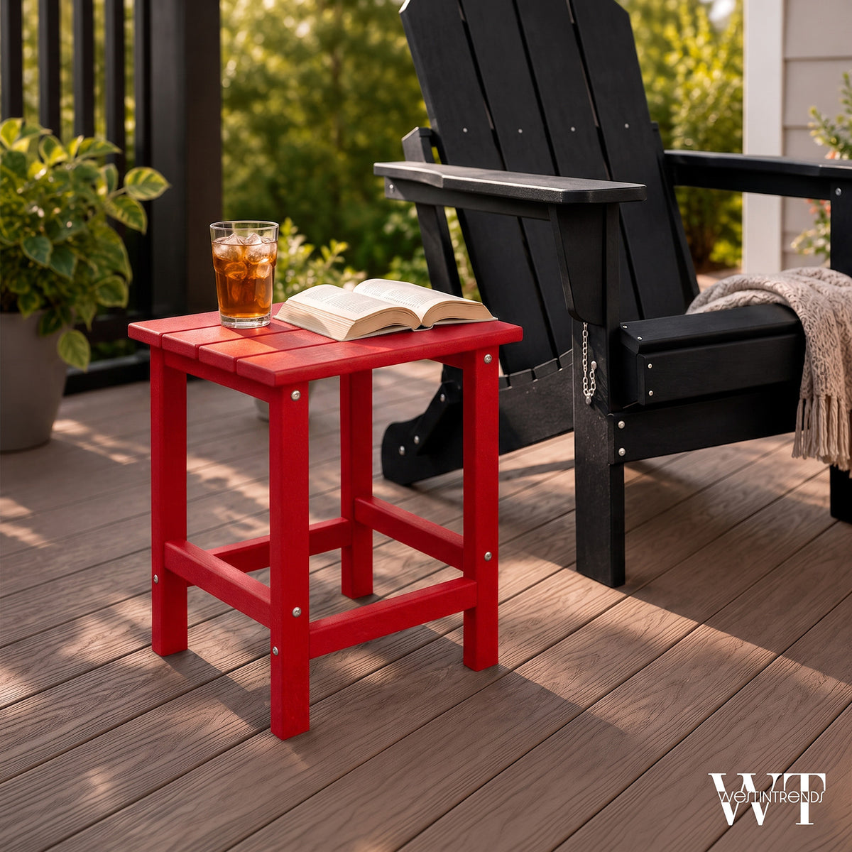 WestinTrends Malibu 14" Square Outdoor Side Table for Adirondack Chair, Red
