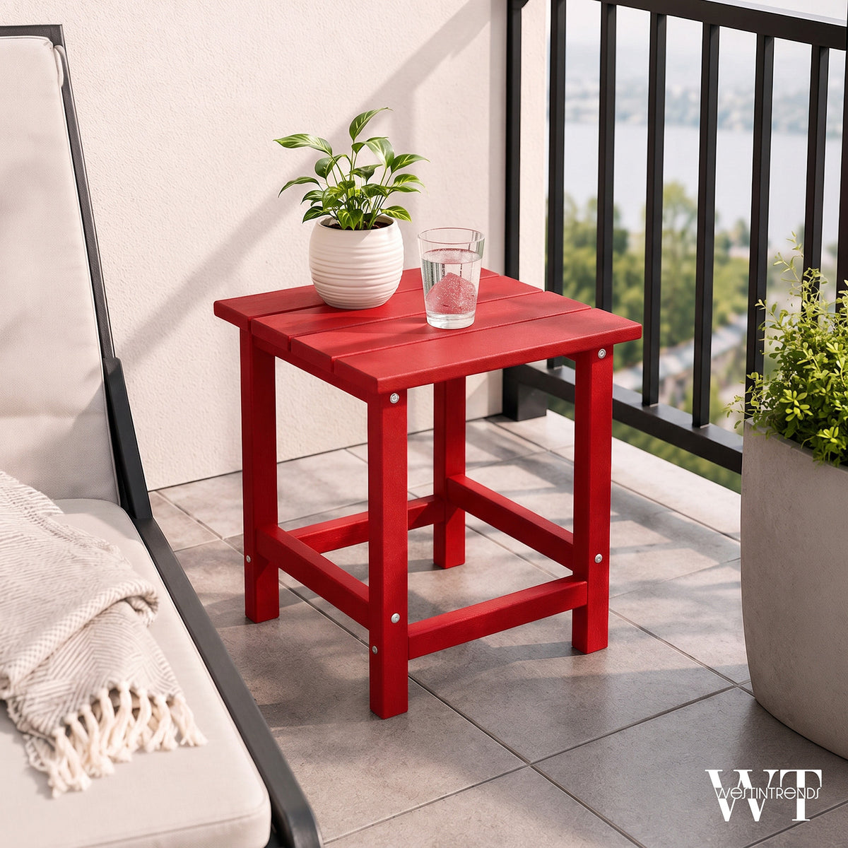 WestinTrends Malibu 14" Square Outdoor Side Table for Adirondack Chair, Red