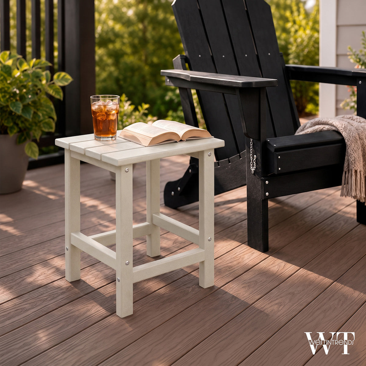 WestinTrends Malibu 14" Square Outdoor Side Table for Adirondack Chair, Sand