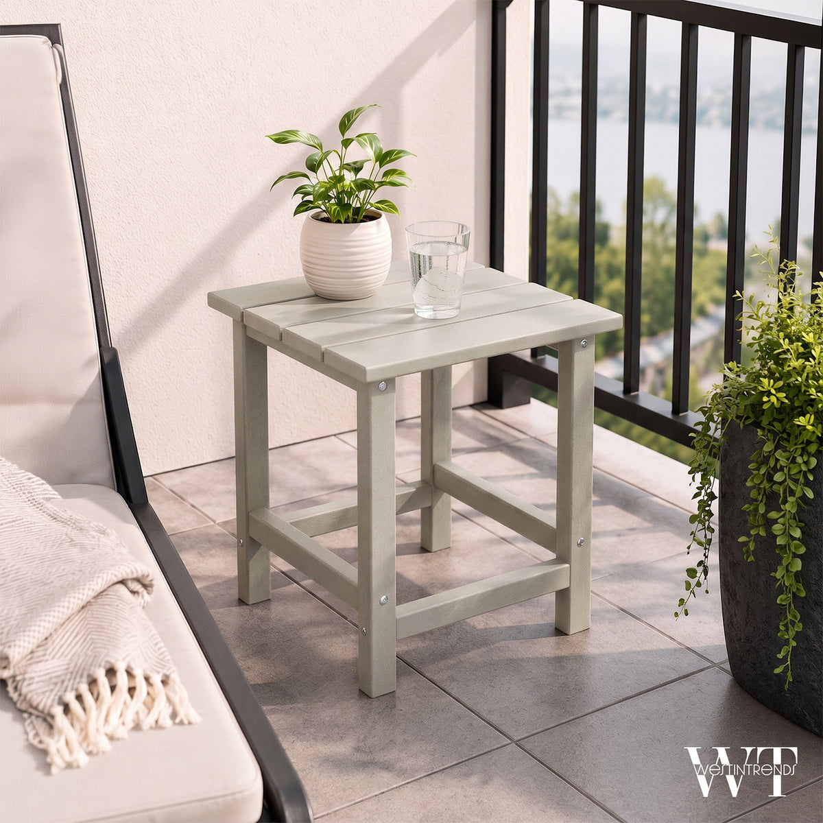 WestinTrends Malibu 14" Square Outdoor Side Table for Adirondack Chair, Sand