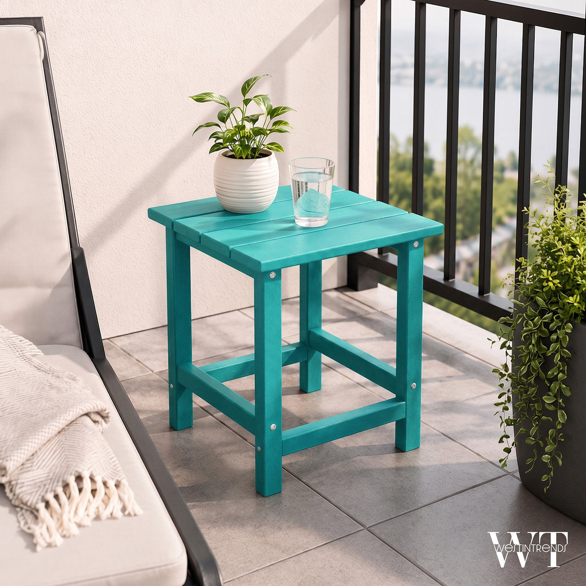 WestinTrends Malibu 14-Inch Square Outdoor Side Table for Adirondack Chair