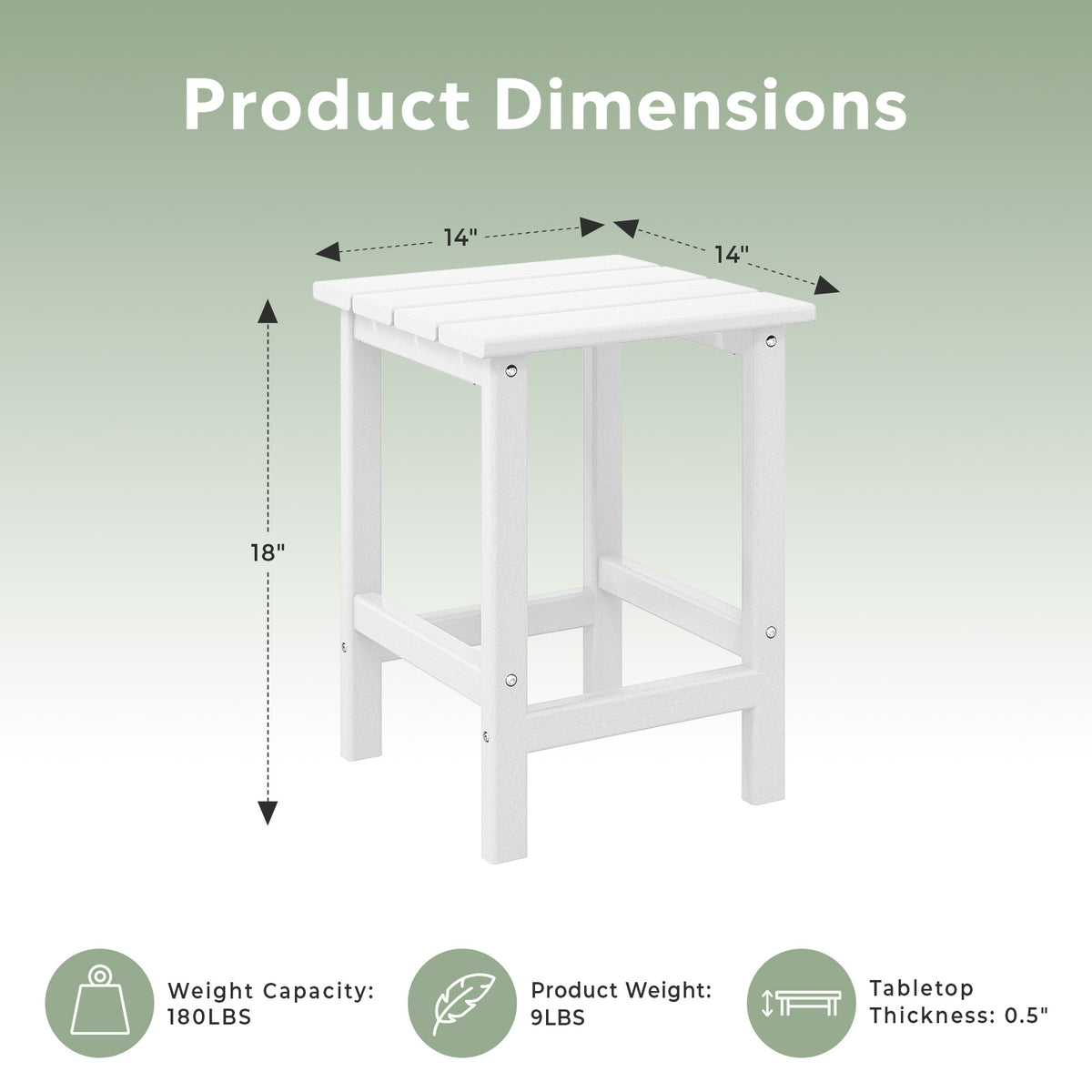 WestinTrends Malibu 14" Square Outdoor Side Table for Adirondack Chair, White