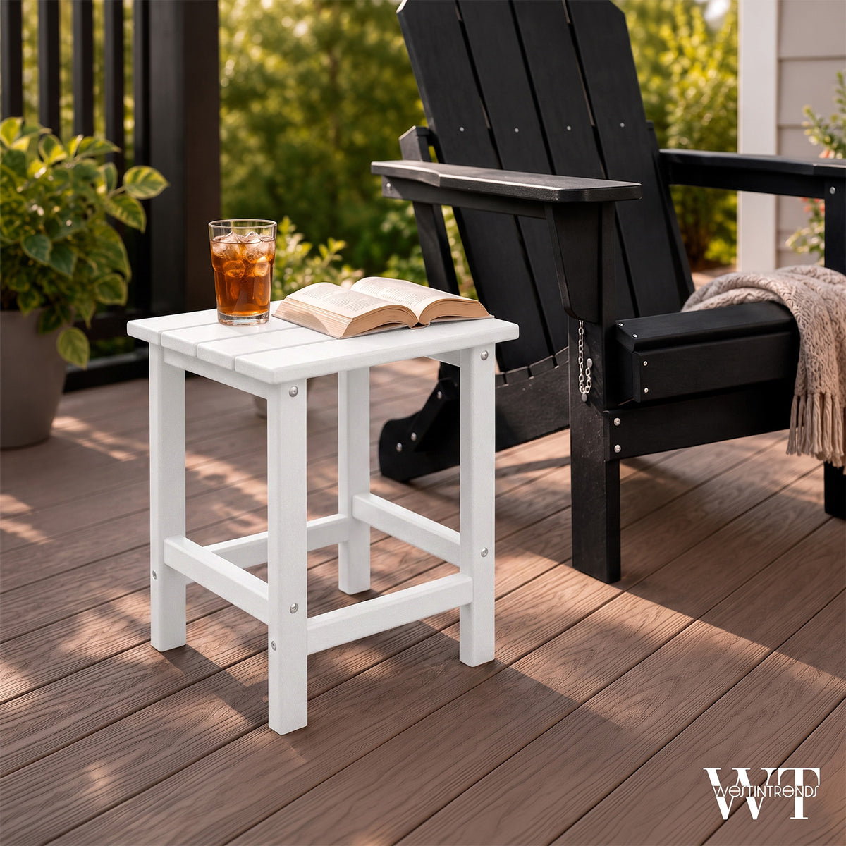 WestinTrends Malibu 14" Square Outdoor Side Table for Adirondack Chair, White
