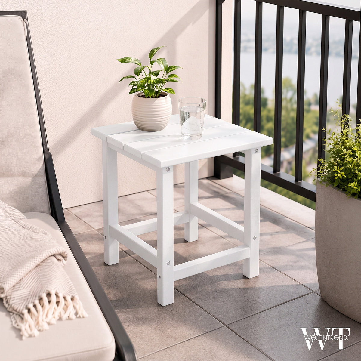 WestinTrends Malibu 14" Square Outdoor Side Table for Adirondack Chair, White