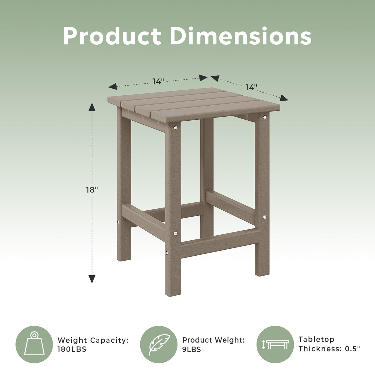 WestinTrends Malibu 14 Inch Square Outdoor Side Table for Adirondack Chair