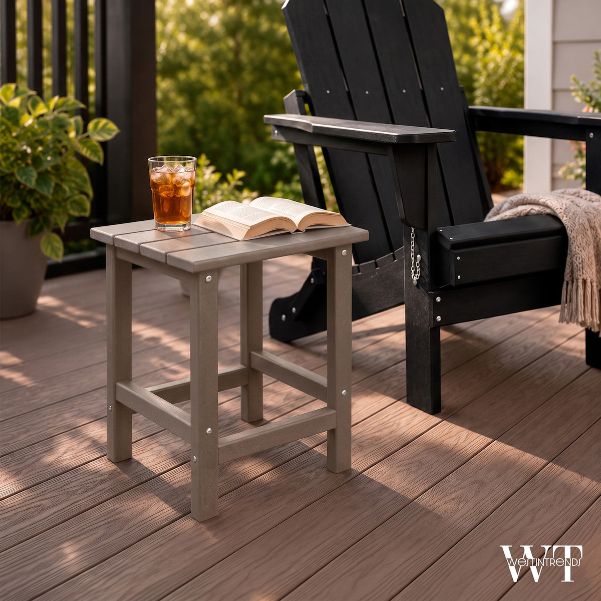 WestinTrends Malibu 14 Inch Square Outdoor Side Table for Adirondack Chair