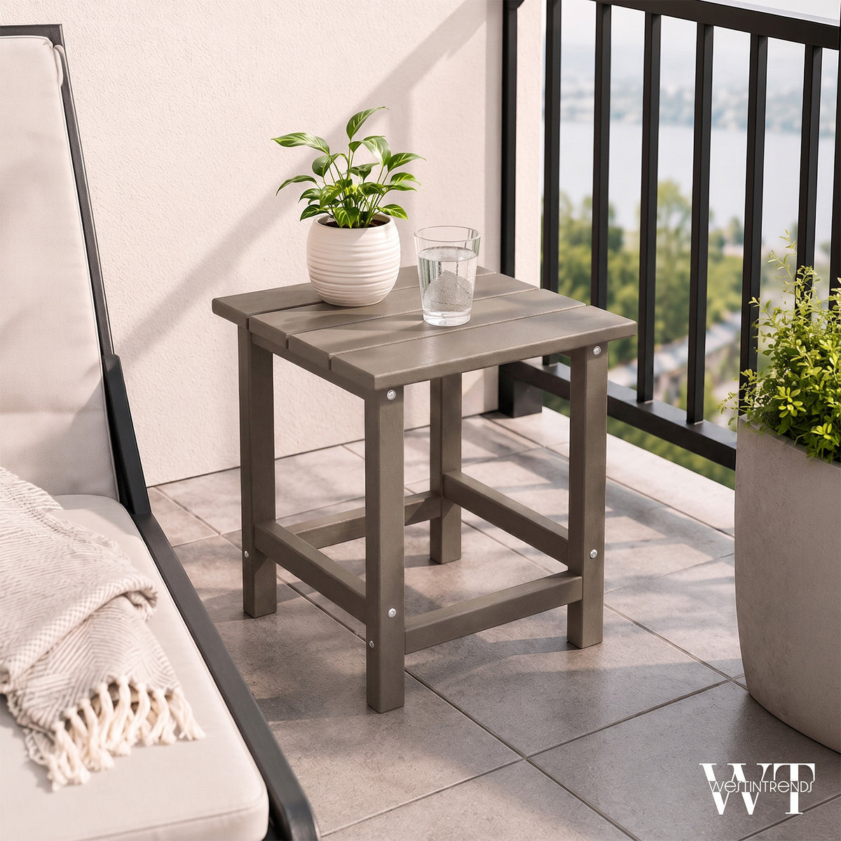 WestinTrends Malibu 14 Inch Square Outdoor Side Table for Adirondack Chair