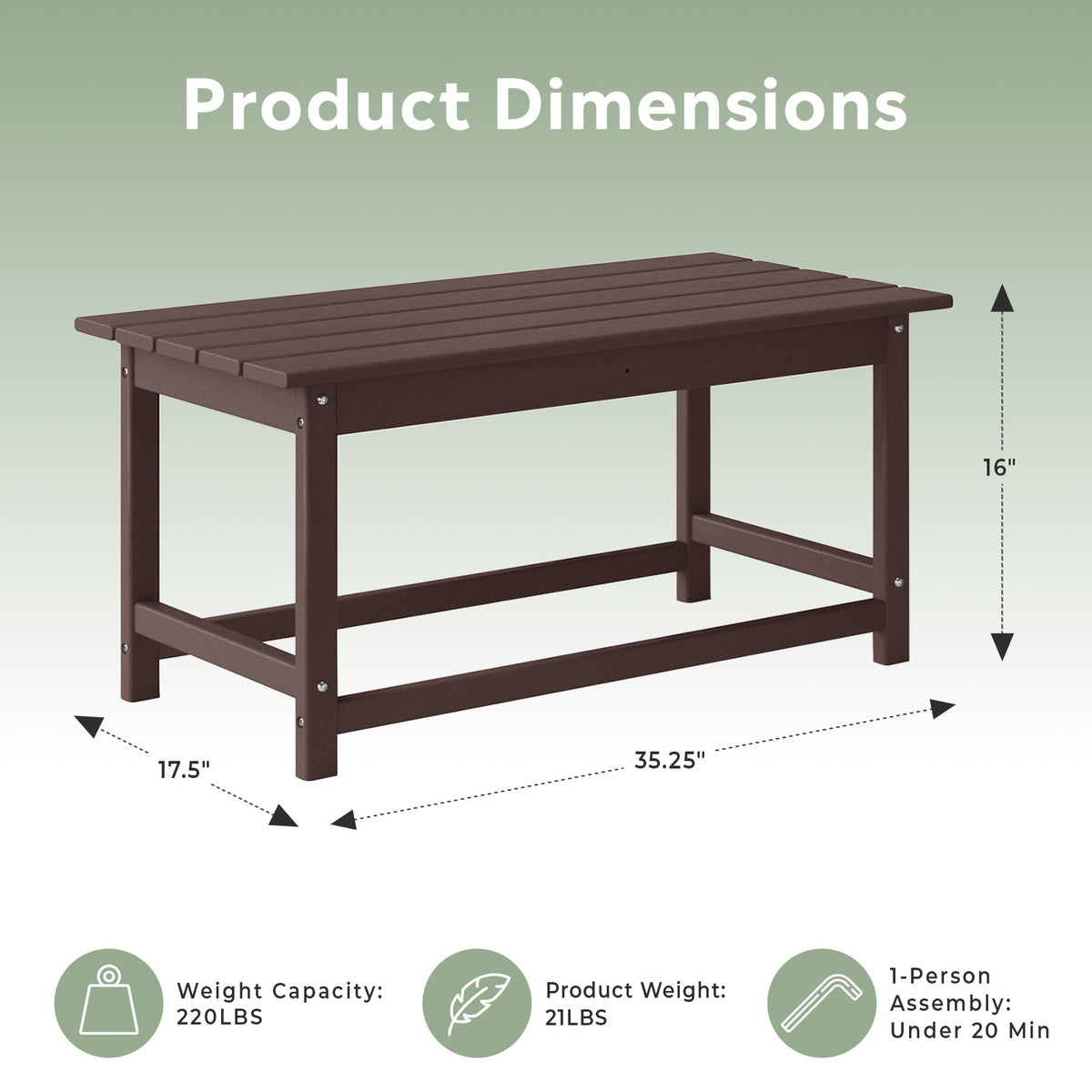 WestinTrends Malibu Outdoor Poly Coffee Table, 35.25 x 17.5 Inch, Dark Brown
