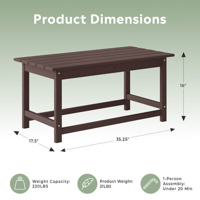 WestinTrends Malibu Outdoor Poly Coffee Table, 35.25 x 17.5 Inch, Dark Brown