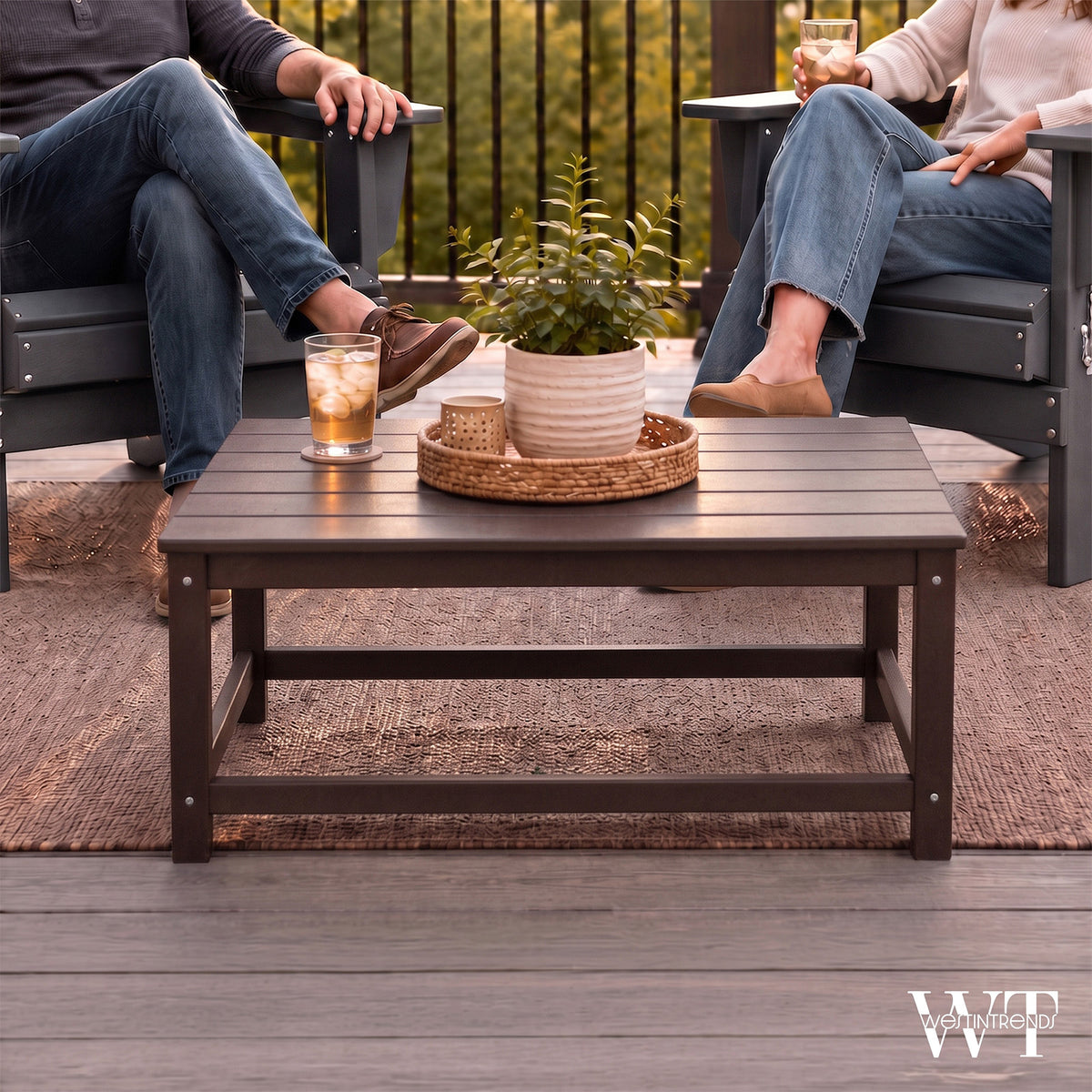 WestinTrends Malibu Outdoor Poly Coffee Table, 35.25 x 17.5 Inch, Dark Brown