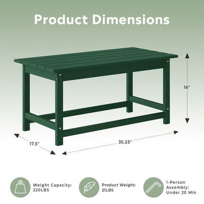 WestinTrends Malibu Outdoor Poly Coffee Table, 35.25 x 17.5 Inch, Dark Green