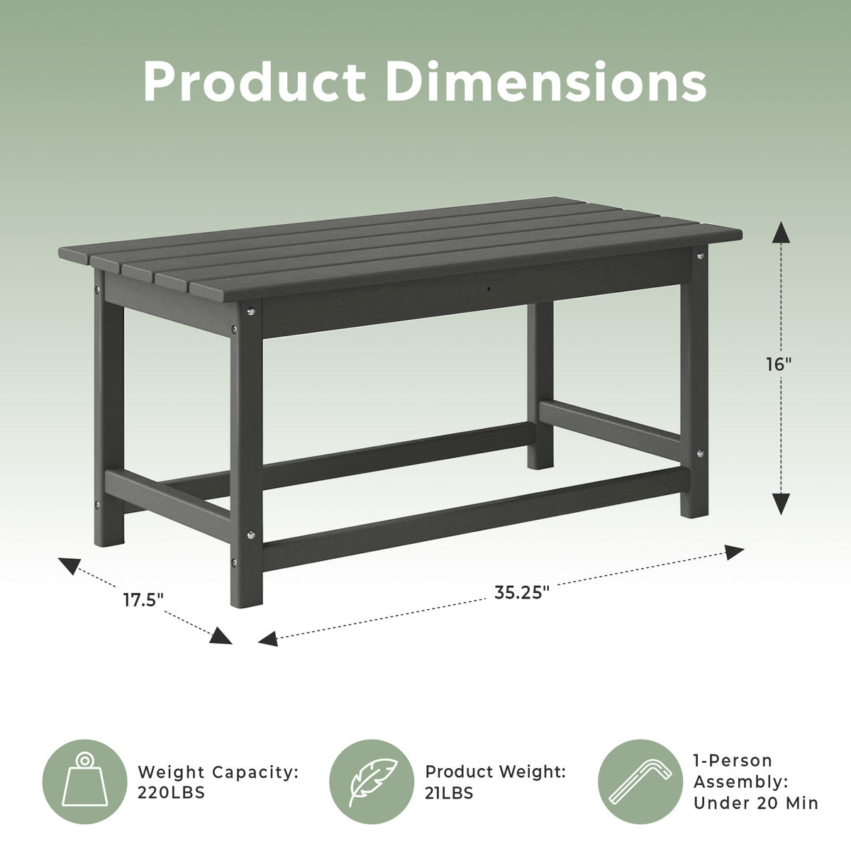 WestinTrends Malibu Outdoor Patio HDPE Plastic Folding Adirondack Chair, Gray (4 Pack)  + WestinTrends Malibu Outdoor Poly Lumber Coffee Table, 35.25 x 17.5 Inch, Gray