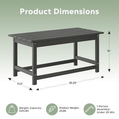 WestinTrends Malibu Outdoor Patio HDPE Plastic Folding Adirondack Chair, Gray (4 Pack)  + WestinTrends Malibu Outdoor Poly Lumber Coffee Table, 35.25 x 17.5 Inch, Gray