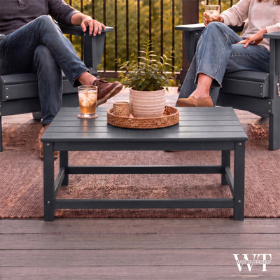 WestinTrends Malibu Outdoor Patio HDPE Plastic Folding Adirondack Chair, Gray (4 Pack)  + WestinTrends Malibu Outdoor Poly Lumber Coffee Table, 35.25 x 17.5 Inch, Gray