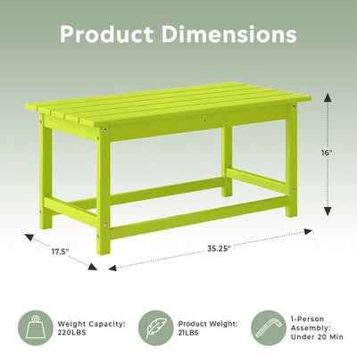 WestinTrends Malibu Outdoor Poly Lumber Coffee Table, 35.25 x 17.5 Inch, Lime