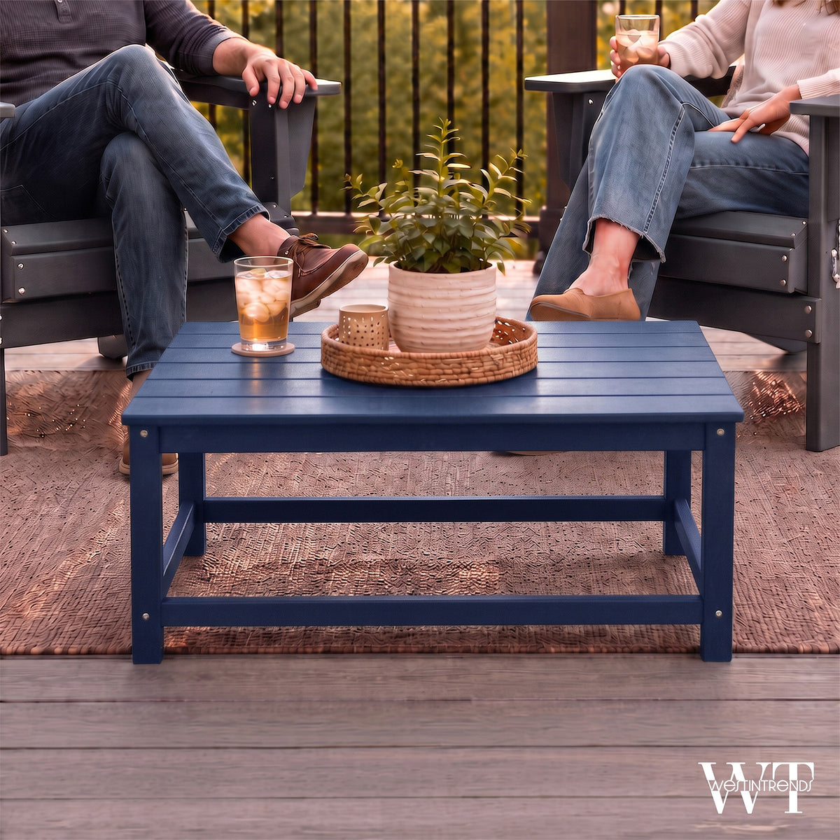 WestinTrends Malibu Outdoor Poly Coffee Table, 35.25 x 17.5 Inch, Navy Blue
