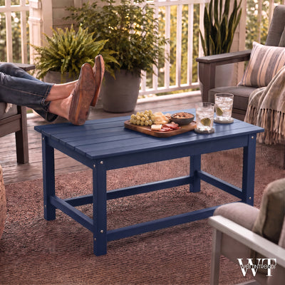 WestinTrends Malibu Outdoor Poly Coffee Table, 35.25 x 17.5 Inch, Navy Blue