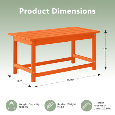 WestinTrends Malibu Outdoor Poly Lumber Coffee Table, 35.25 x 17.5 Inch, Orange