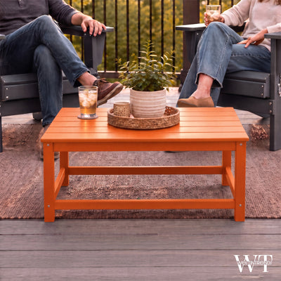 WestinTrends Malibu Outdoor Poly Lumber Coffee Table, 35.25 x 17.5 Inch, Orange