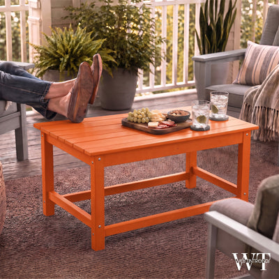 WestinTrends Malibu Outdoor Poly Lumber Coffee Table, 35.25 x 17.5 Inch, Orange