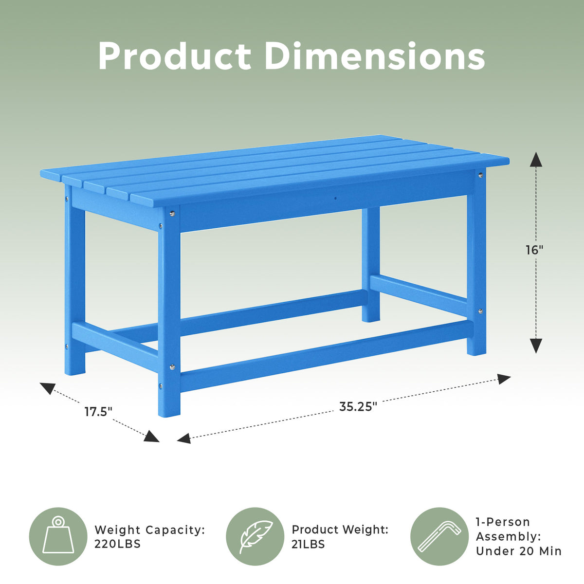 WestinTrends Malibu Outdoor Poly Coffee Table, 35.25 x 17.5 Inch, Pacific Blue
