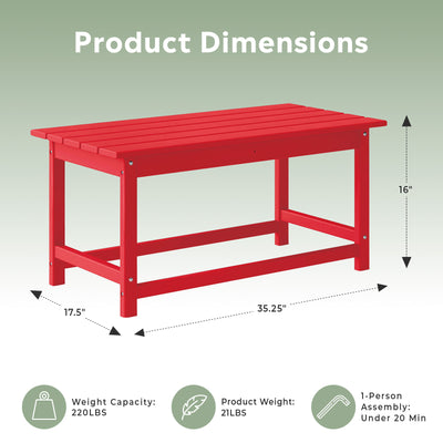 WestinTrends Malibu Outdoor Poly Lumber Coffee Table, 35.25 x 17.5 Inch, Red