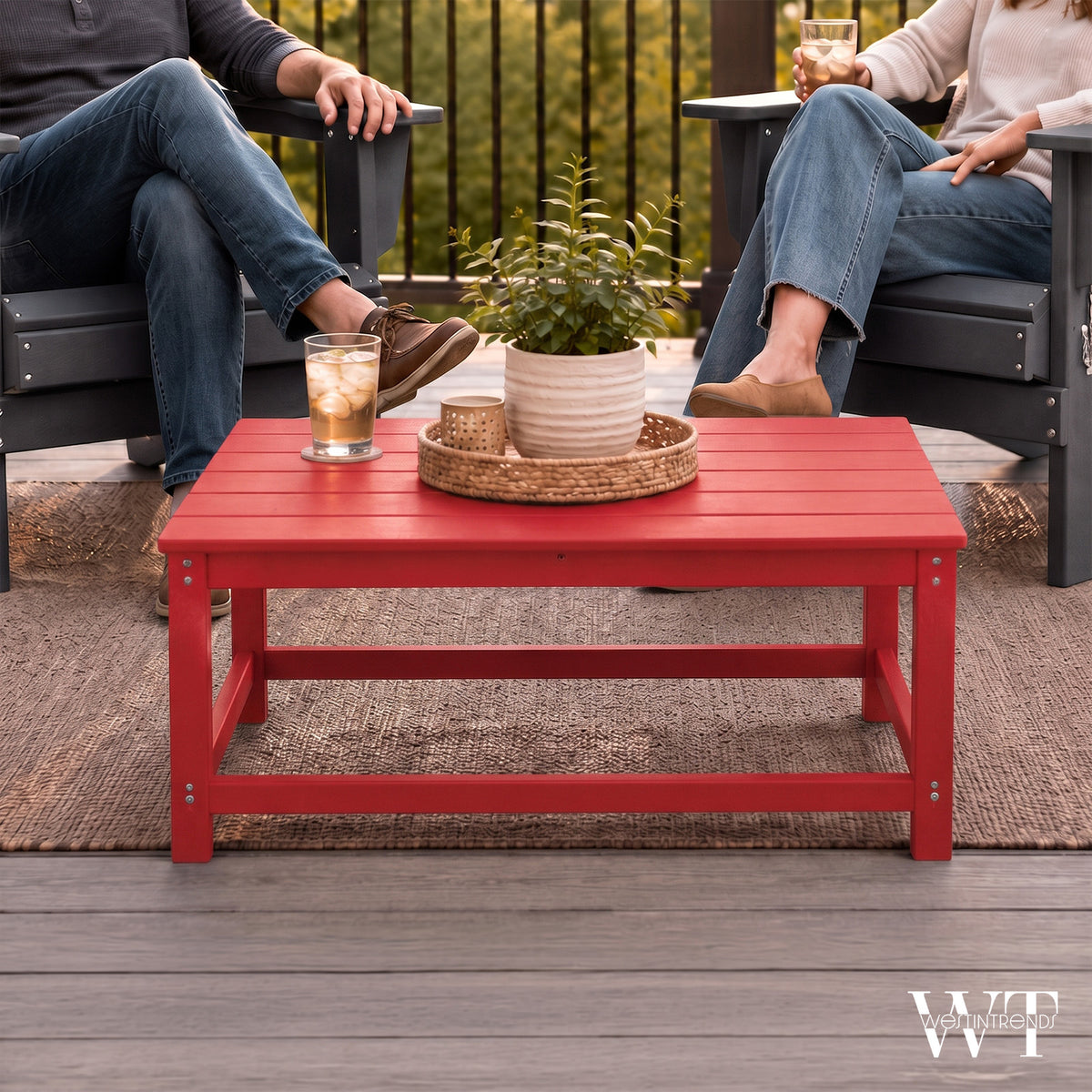 WestinTrends Malibu Outdoor Poly Lumber Coffee Table, 35.25 x 17.5 Inch, Red