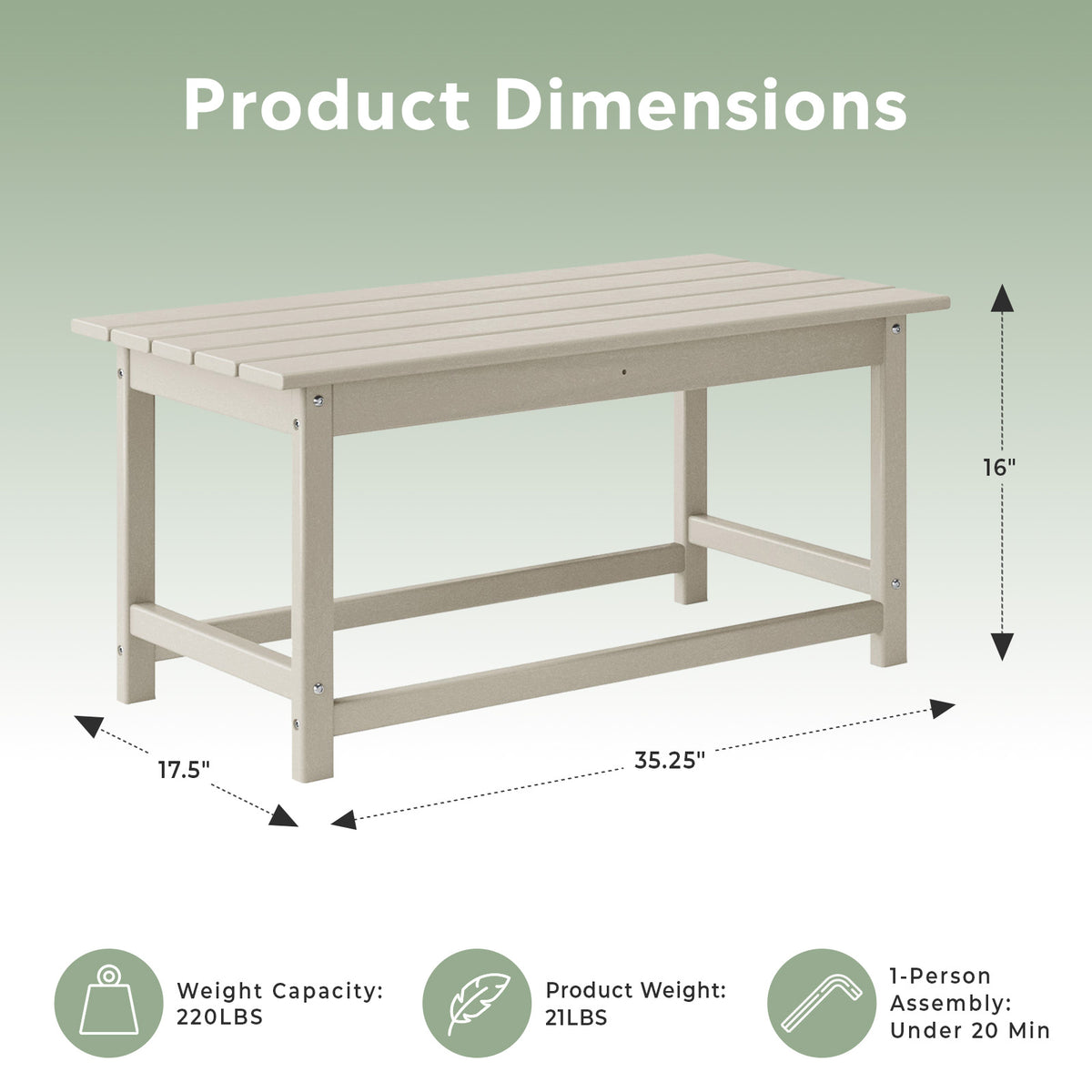 WestinTrends Malibu Outdoor Poly Lumber Coffee Table, 35.25 x 17.5 Inch, Sand
