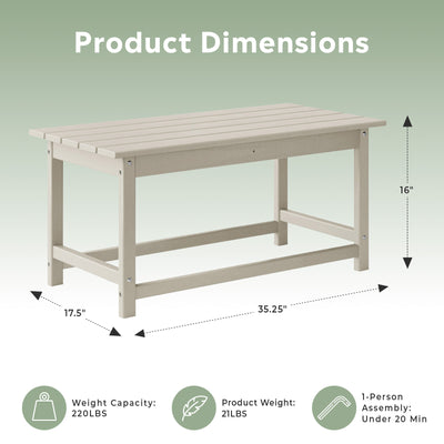 WestinTrends Malibu Outdoor Poly Lumber Coffee Table, 35.25 x 17.5 Inch, Sand