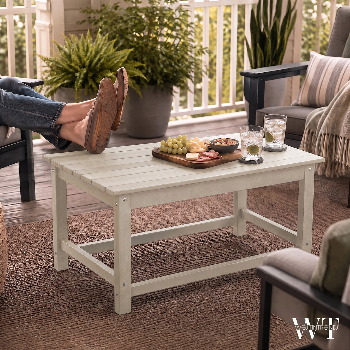 WestinTrends Malibu Outdoor Poly Lumber Coffee Table, 35.25 x 17.5 Inch, Sand