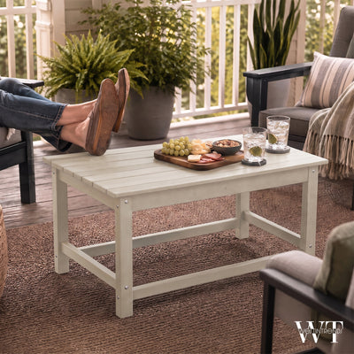 WestinTrends Malibu Outdoor Poly Lumber Coffee Table, 35.25 x 17.5 Inch, Sand