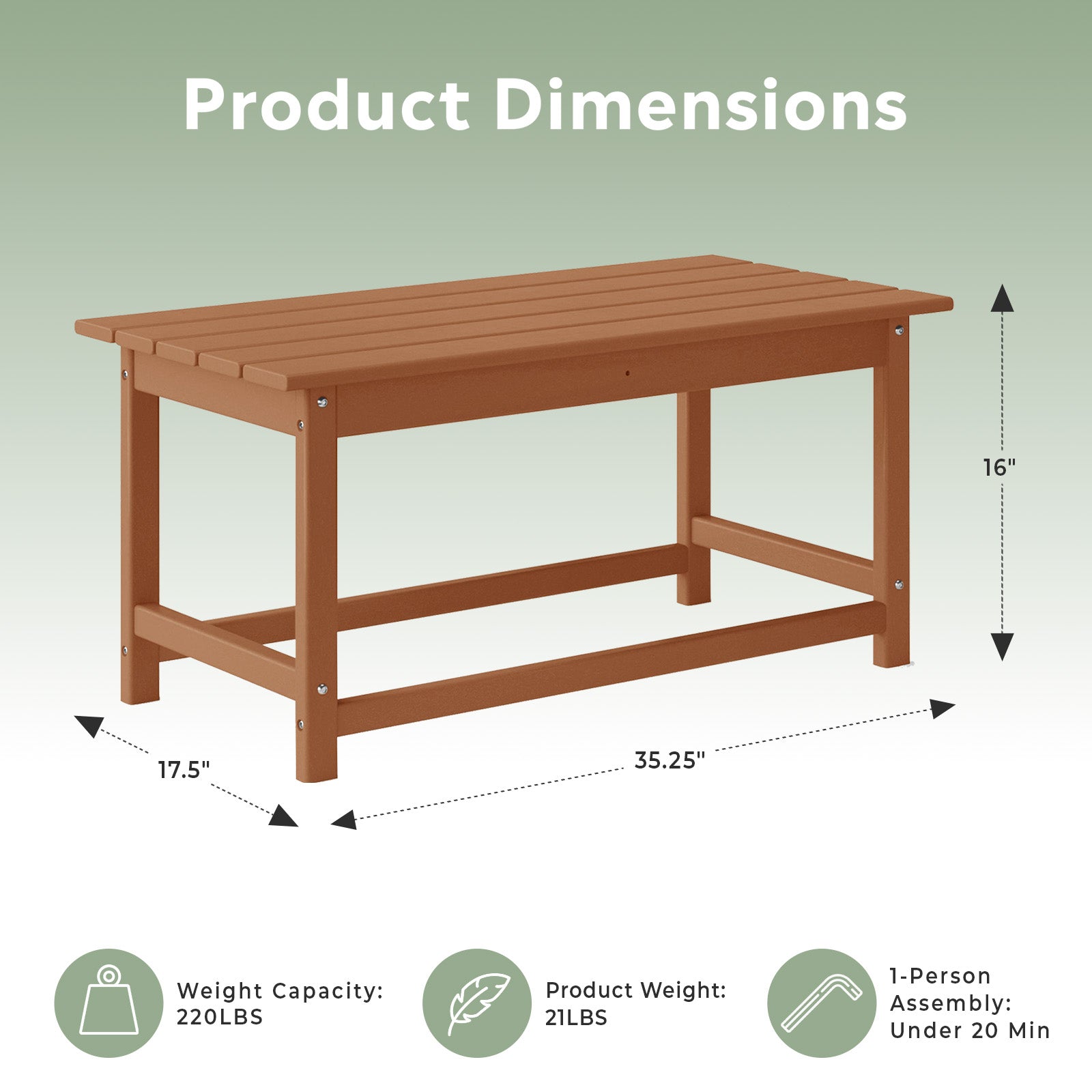 WestinTrends Malibu Outdoor Poly Lumber Coffee Table, 35.25 x 17.5 Inch, Teak
