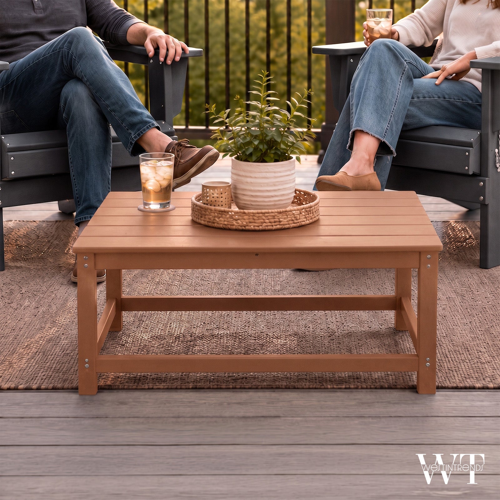 WestinTrends Malibu Outdoor Poly Lumber Coffee Table, 35.25 x 17.5 Inch, Teak
