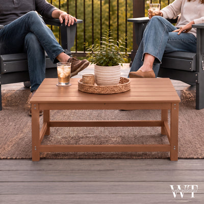 WestinTrends Malibu Outdoor Poly Lumber Coffee Table, 35.25 x 17.5 Inch, Teak
