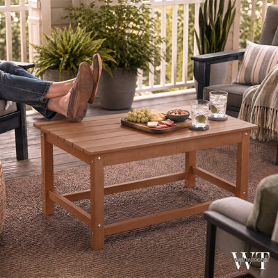 WestinTrends Malibu Outdoor Poly Lumber Coffee Table, 35.25 x 17.5 Inch, Teak