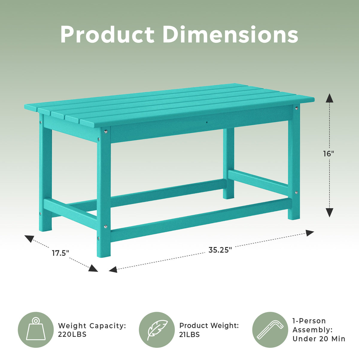 WestinTrends Malibu Patio Set with 2 Adirondack Chairs & Coffee Table, Turquoise