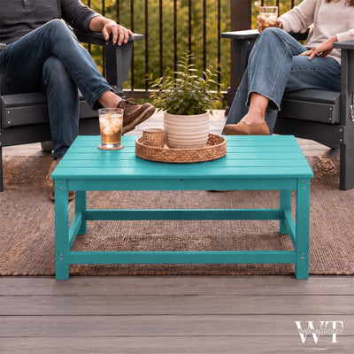 WestinTrends Malibu Patio Set with 2 Adirondack Chairs & Coffee Table, Turquoise