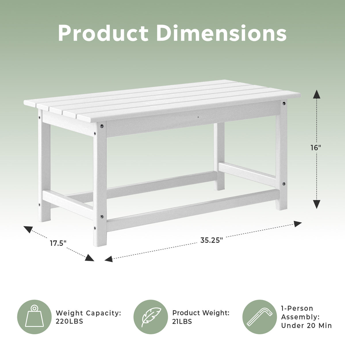 WestinTrends Malibu Outdoor Poly Lumber Coffee Table, 35.25 x 17.5 Inch, White