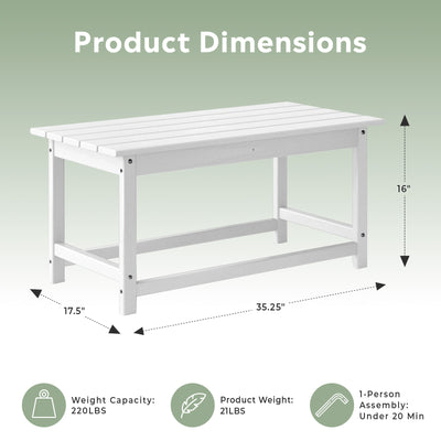 WestinTrends Malibu Outdoor Poly Lumber Coffee Table, 35.25 x 17.5 Inch, White